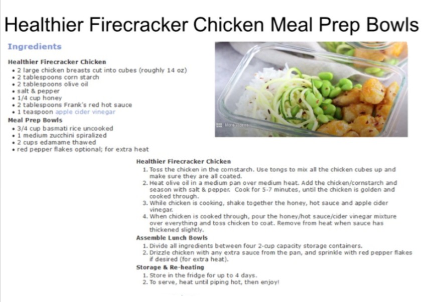 Receta para preparar comidas